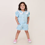 Powder Blue Cotton Linen Coord set for girls