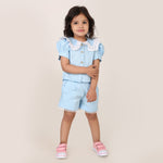 Powder Blue Cotton Linen Coord set for girls