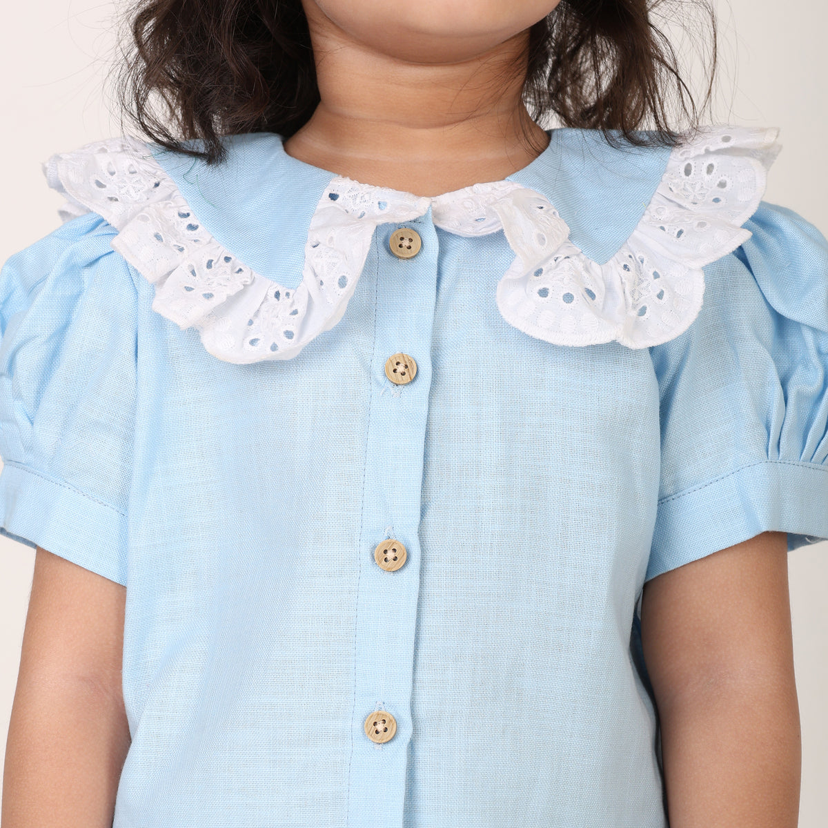 Powder Blue Cotton Linen Coord set for girls