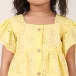 Yellow Pure Cotton Schiffli Coord set for girls