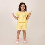 Yellow Pure Cotton Schiffli Coord set for girls
