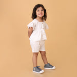 White Pure Cotton Schiffli Coord set for girls