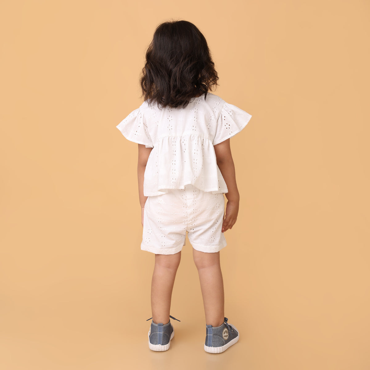 White Pure Cotton Schiffli Coord set for girls