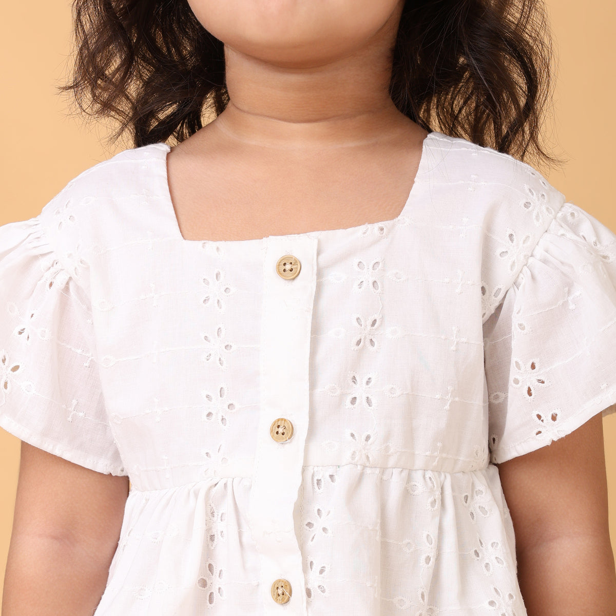 White Pure Cotton Schiffli Coord set for girls