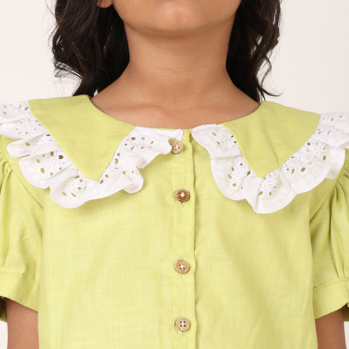 Neon Green Cotton Linen Coord set for girls