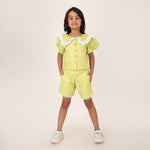 Neon Green Cotton Linen Coord set for girls