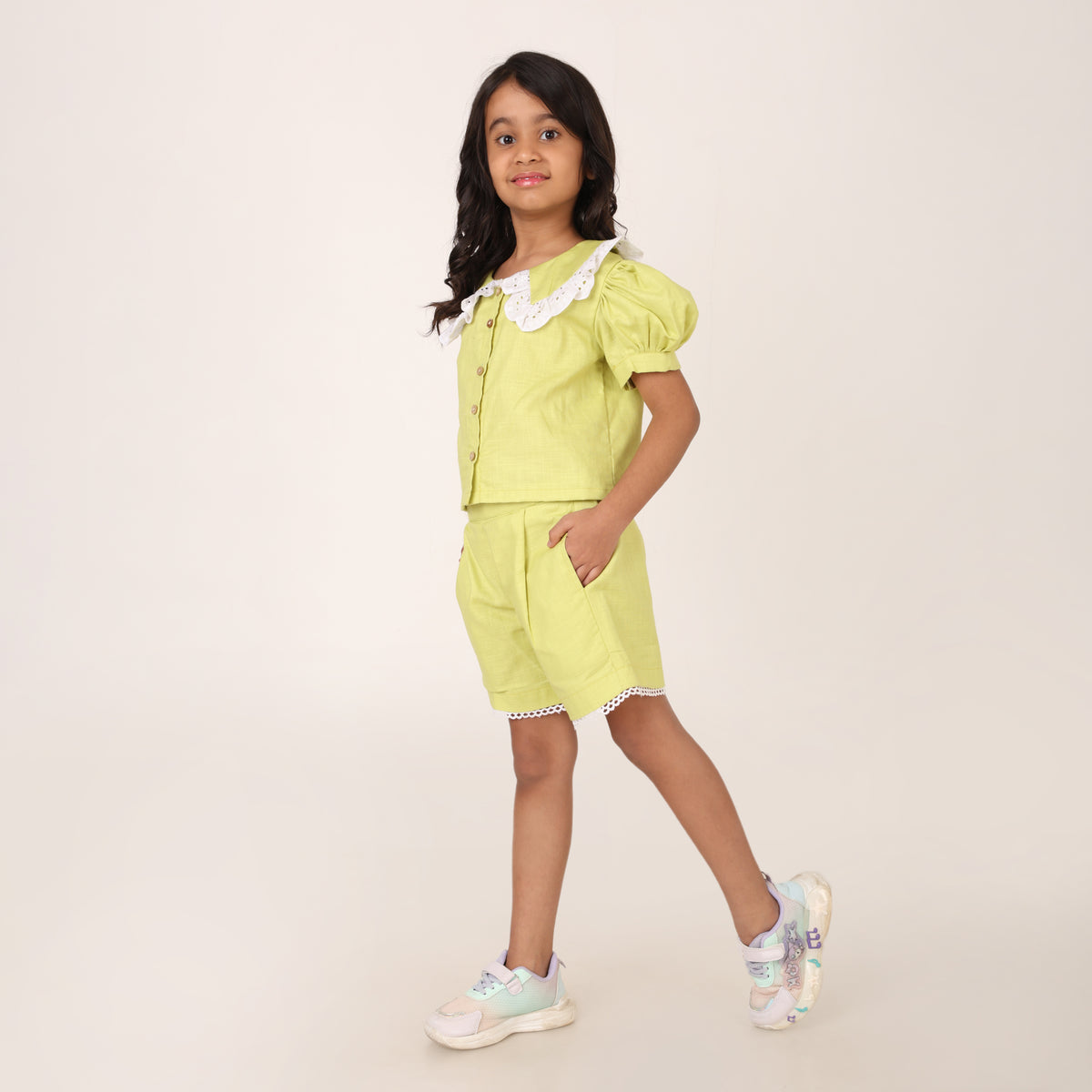 Neon Green Cotton Linen Coord set for girls