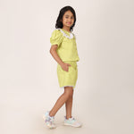 Neon Green Cotton Linen Coord set for girls