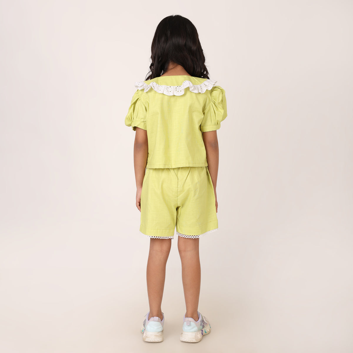 Neon Green Cotton Linen Coord set for girls