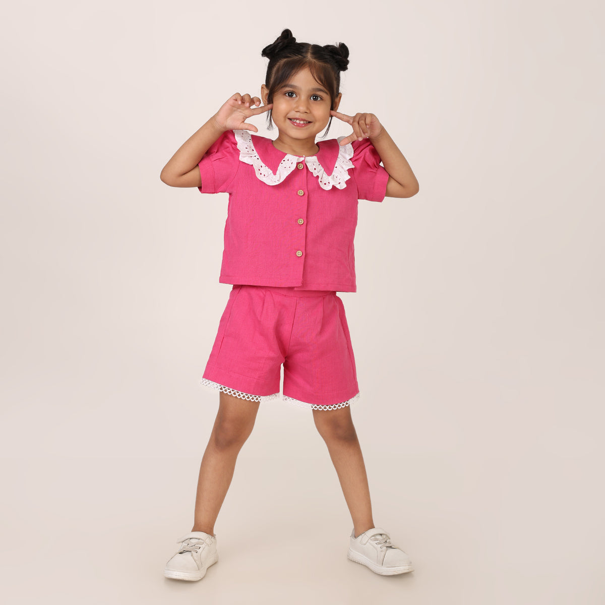 Dark Pink Cotton Linen Coord set for girls