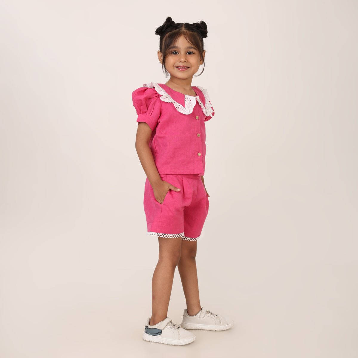 Dark Pink Cotton Linen Coord set for girls