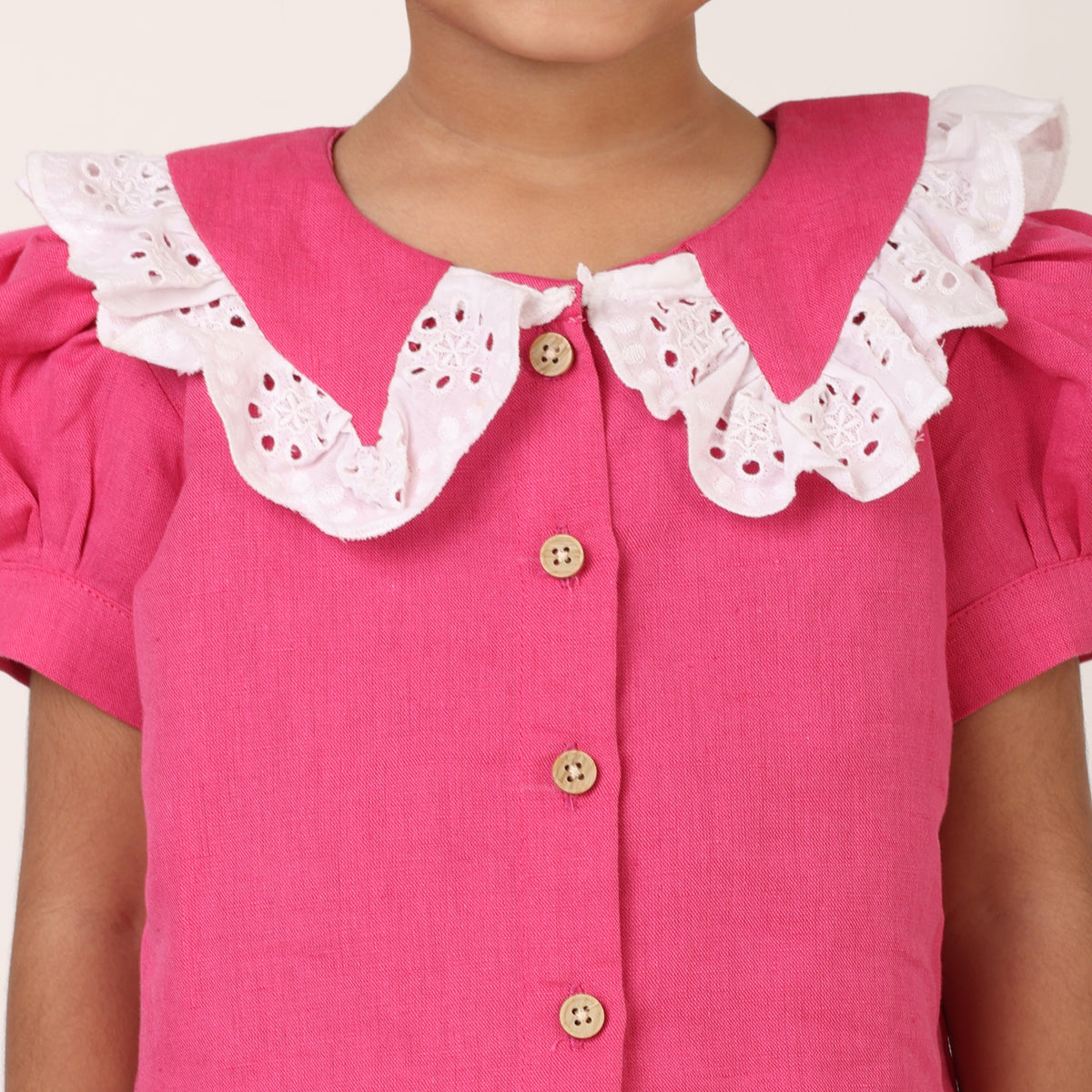 Dark Pink Cotton Linen Coord set for girls