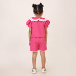 Dark Pink Cotton Linen Coord set for girls