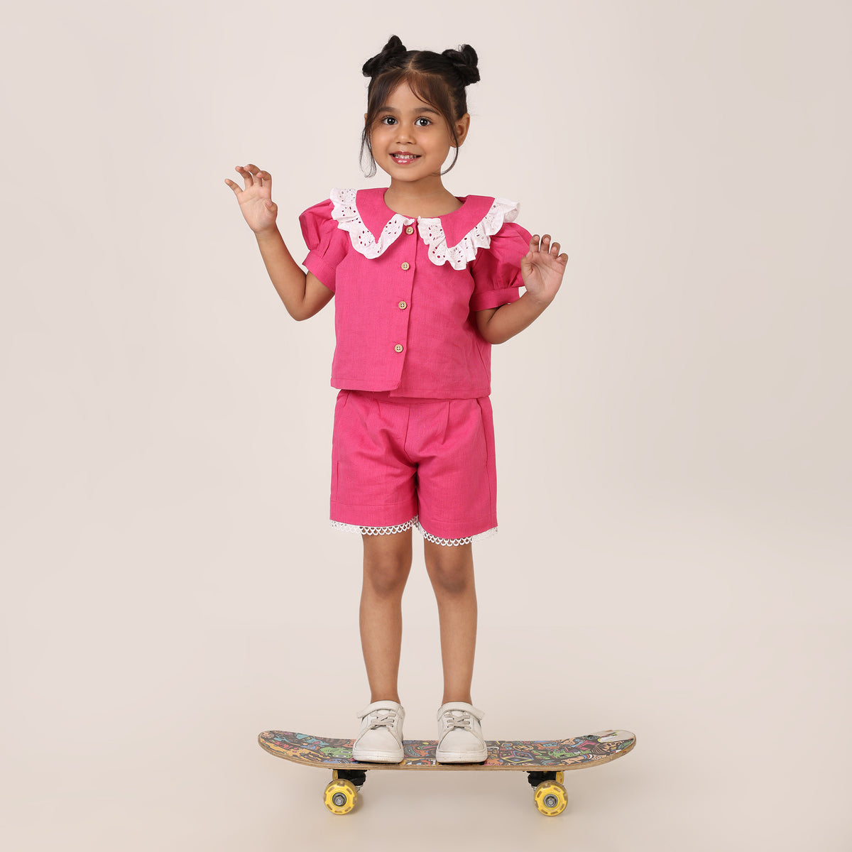 Dark Pink Cotton Linen Coord set for girls