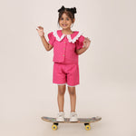 Dark Pink Cotton Linen Coord set for girls