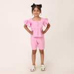 Pink Pure Cotton Schiffli Coord set for girls