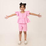 Pink Pure Cotton Schiffli Coord set for girls