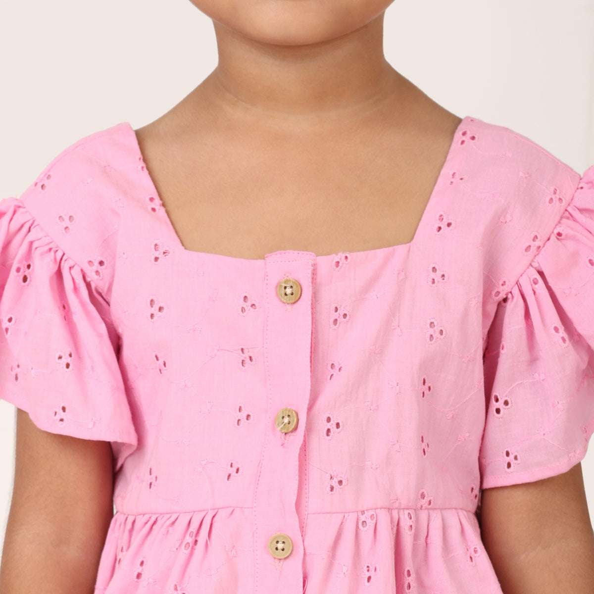 Pink Pure Cotton Schiffli Coord set for girls