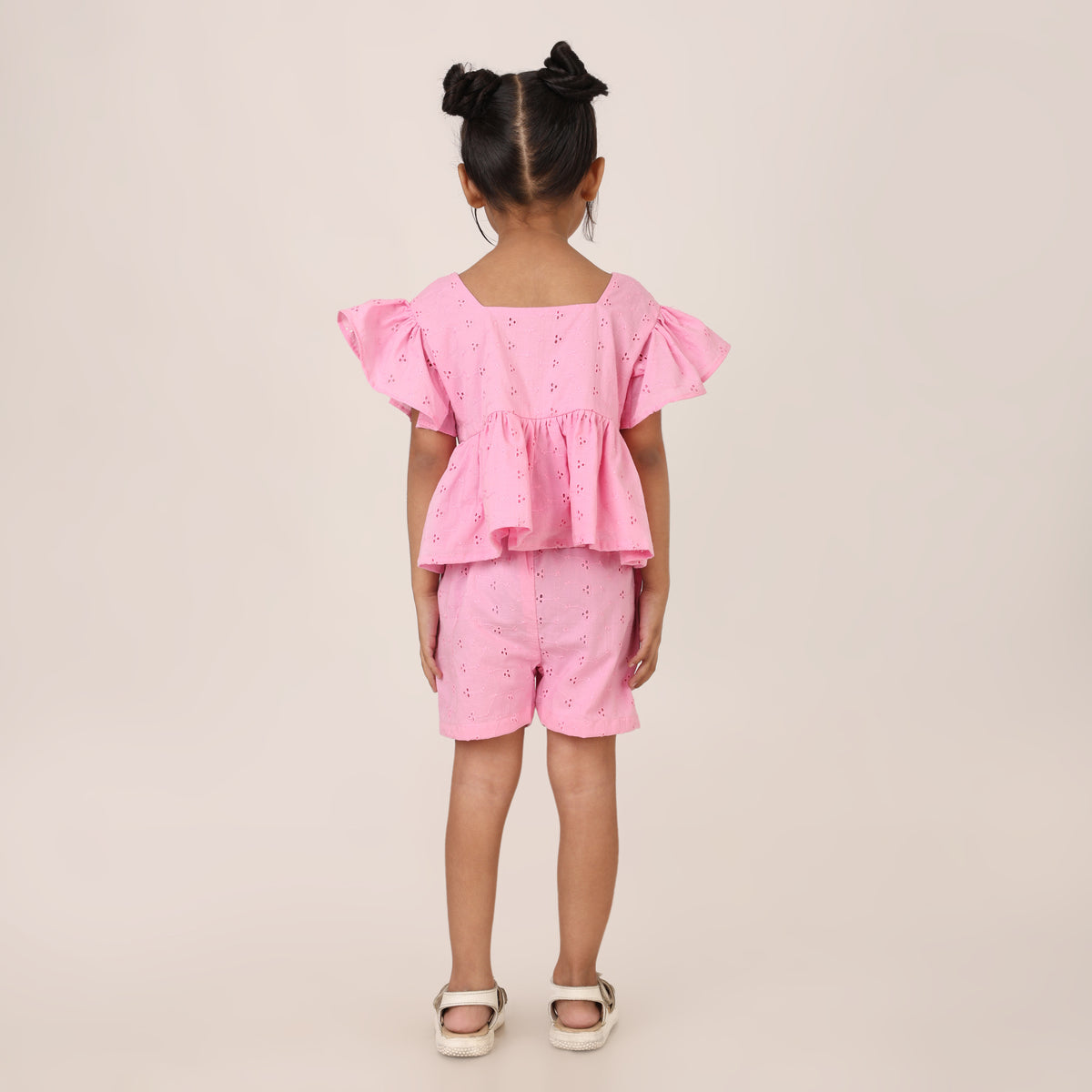 Pink Pure Cotton Schiffli Coord set for girls