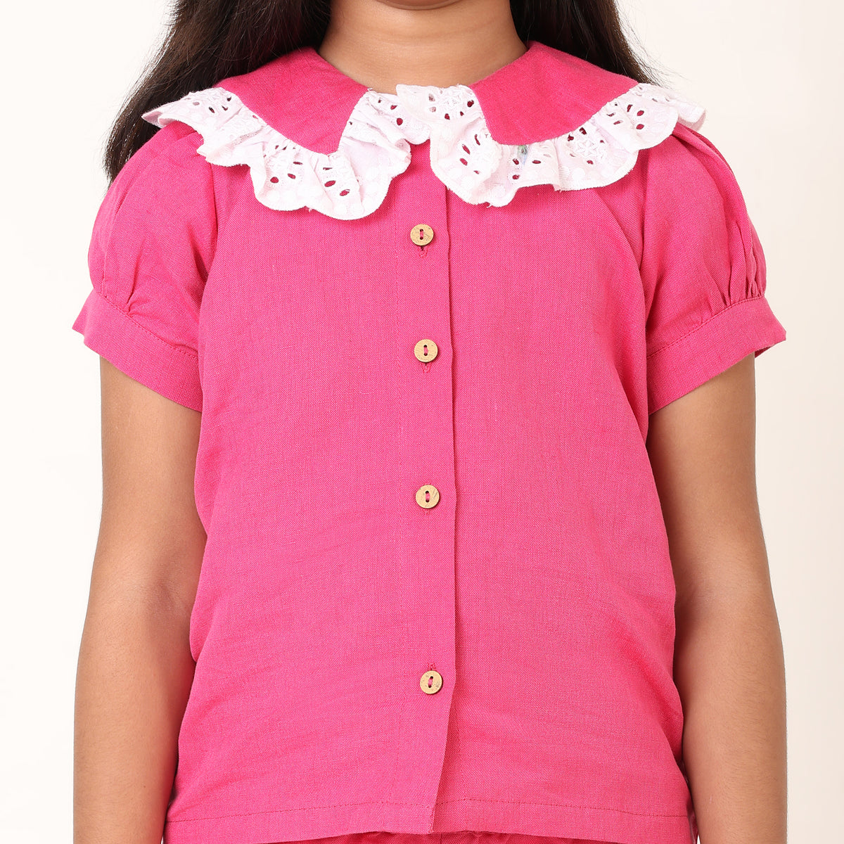 Dark Pink Cotton Linen Coord set for girls