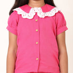 Dark Pink Cotton Linen Coord set for girls
