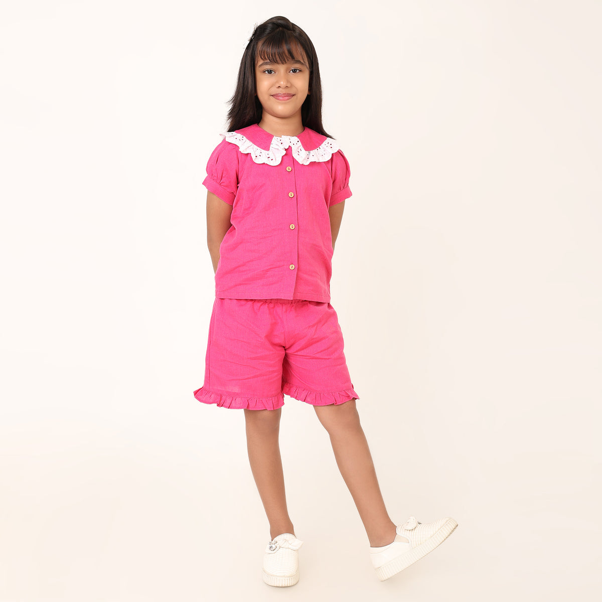 Dark Pink Cotton Linen Coord set for girls