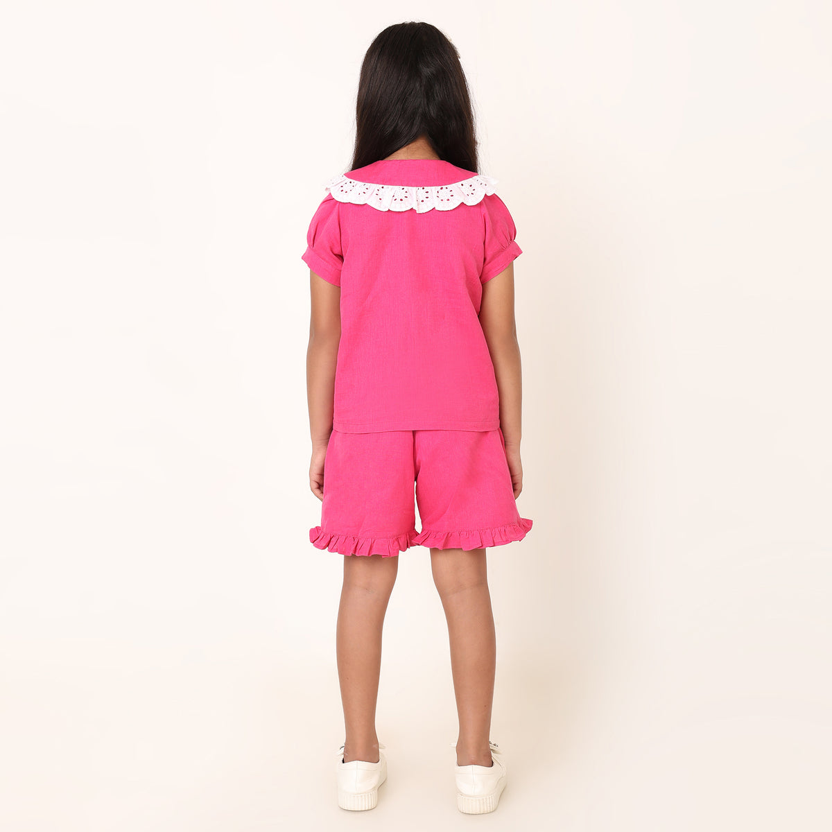 Dark Pink Cotton Linen Coord set for girls