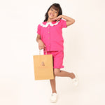 Dark Pink Cotton Linen Coord set for girls