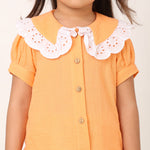 Orange Organic Cotton Co-ord Set for Girls with Schiffli Lace