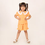 Orange Organic Cotton Co-ord Set for Girls with Schiffli Lace