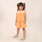 Orange Organic Cotton Co-ord Set for Girls with Schiffli Lace