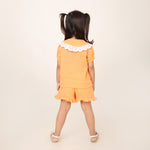Orange Organic Cotton Co-ord Set for Girls with Schiffli Lace