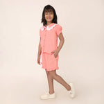 Peach Organic CottonCo-ord Set for Girls with Schiffli Lace