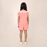 Peach Organic CottonCo-ord Set for Girls with Schiffli Lace