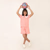 Peach Organic CottonCo-ord Set for Girls with Schiffli Lace