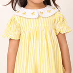White and Yellow Organic Cotton Striped Dress for Girls
