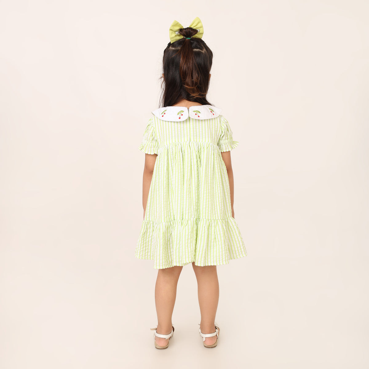 Bright Green Seersucker Striped Dress for Girls
