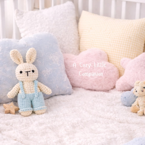 Handmade Crochet Bunny with Dungarees – Powder Blue