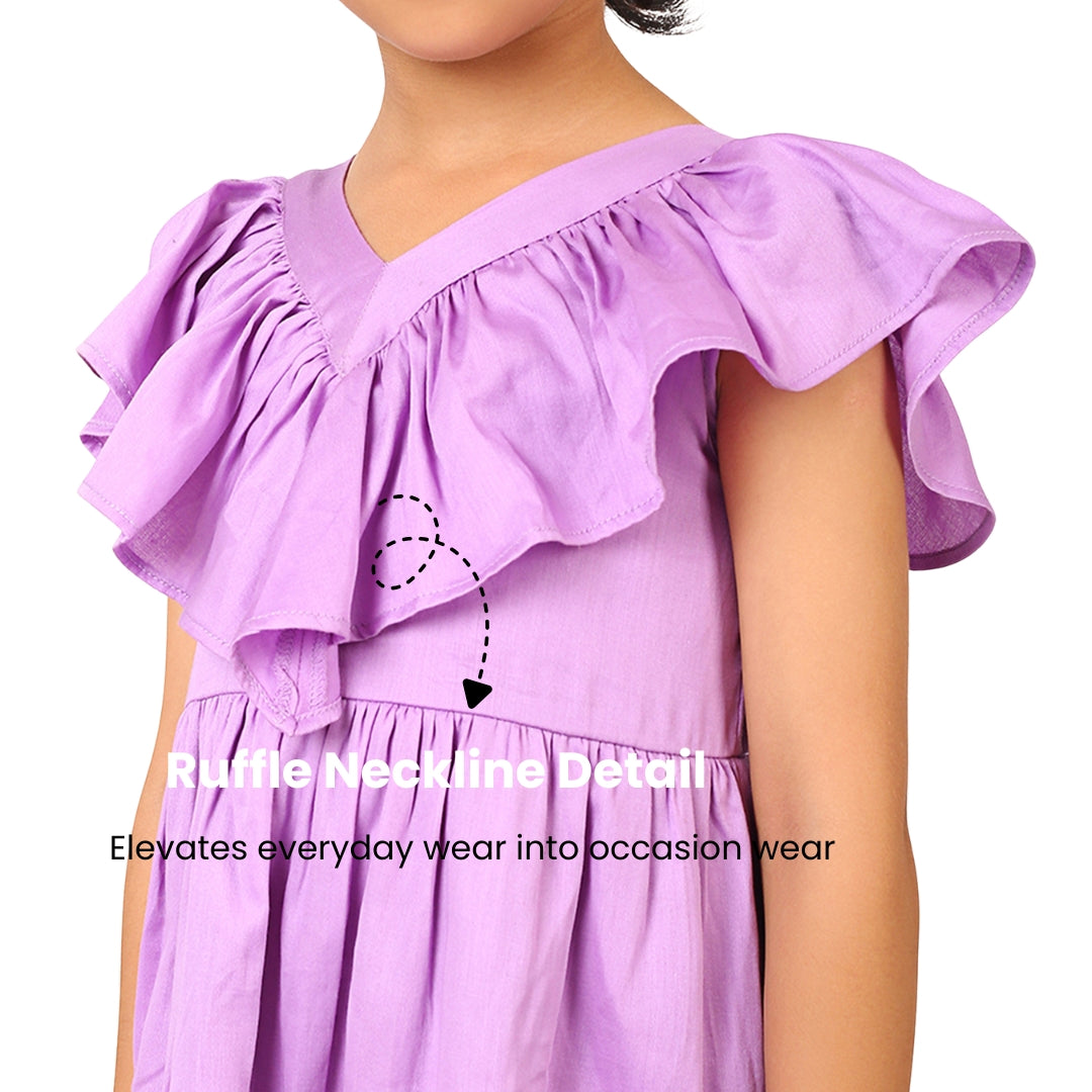 100% Cotton Purple Tier Frill Neck Dress