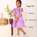 100% Cotton Purple Tier Frill Neck Dress