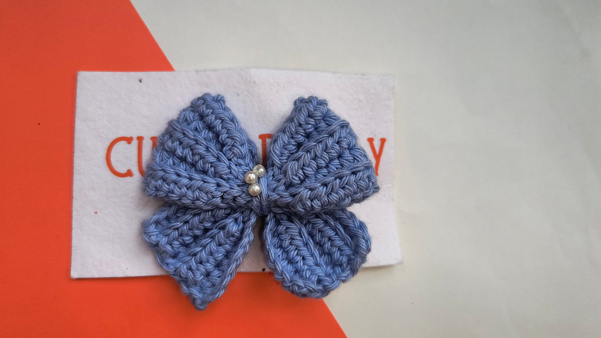 Crochet Cute Bow Alligator Hair Clip - Blue