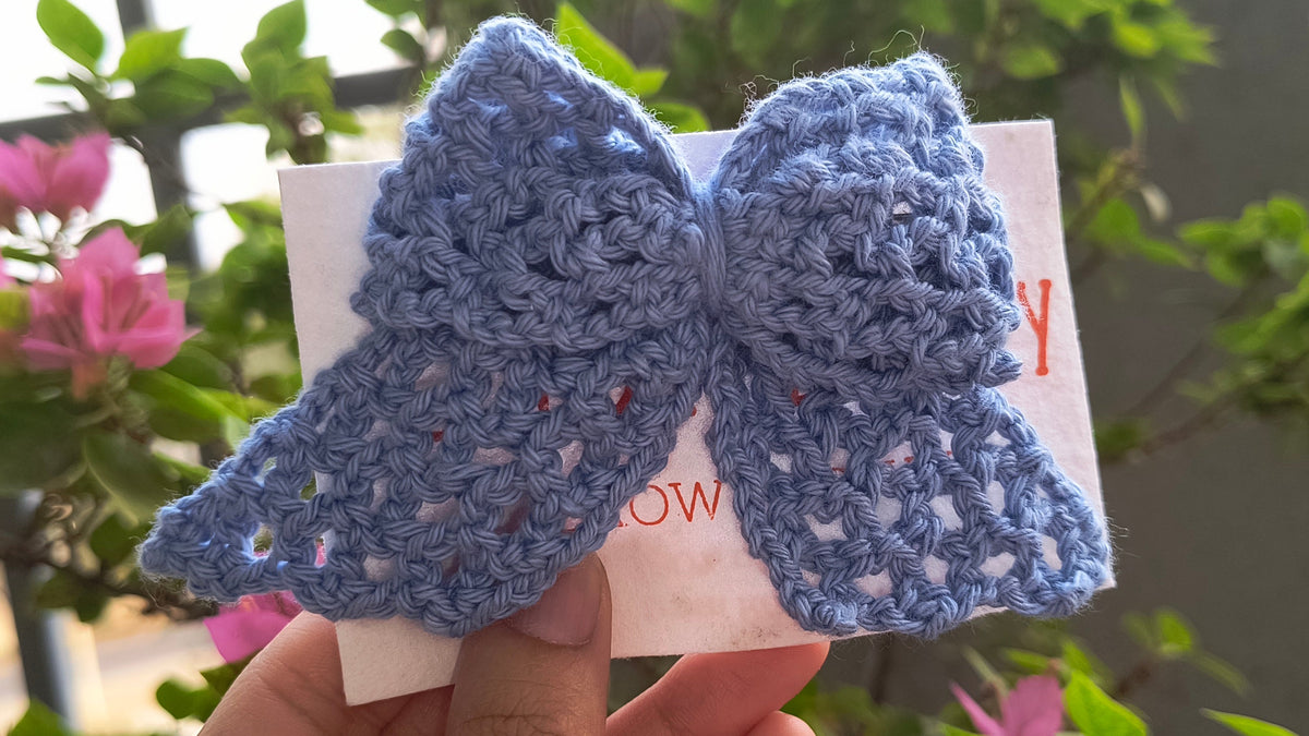 Crochet Bow Alligator Hair Clip - Blue