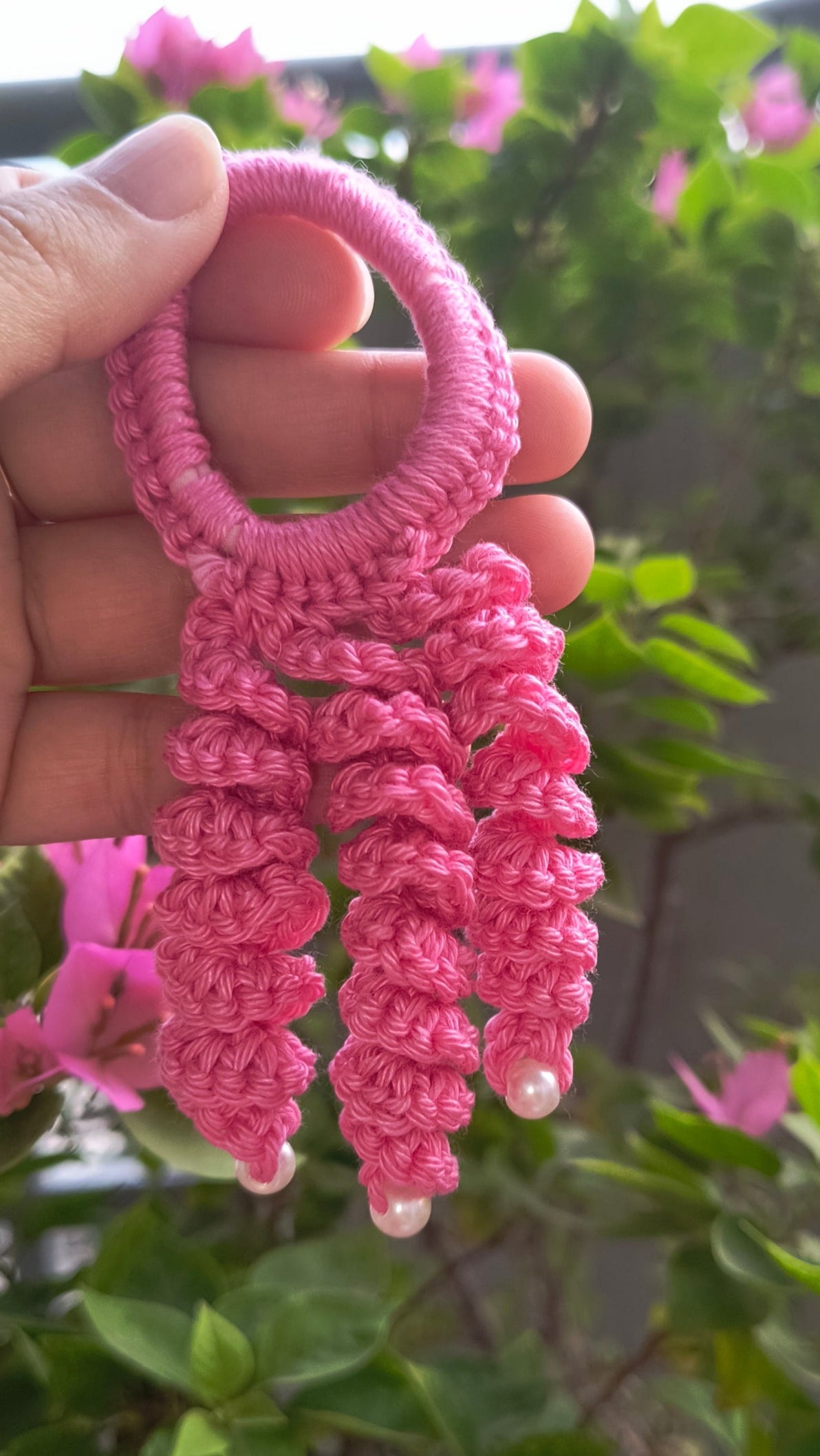 Crochet Hair Bands with Hanging Curls - Pink