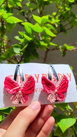 Tiny Butterfly Tic Tac Crochet Clip - Red & Pink