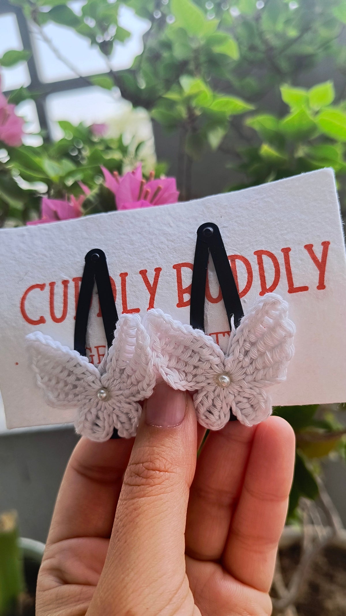 Tiny Butterfly Tic Tac Crochet Clip - White