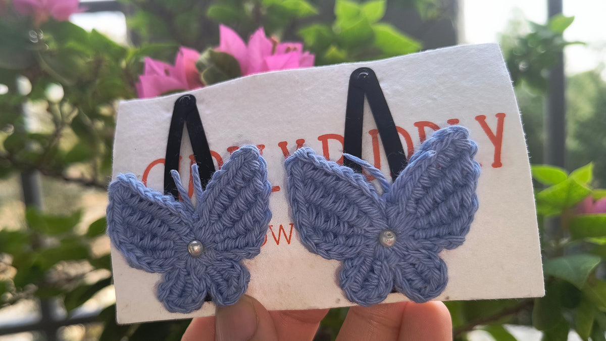 Tiny Butterfly Tic Tac Crochet Clip - Blue