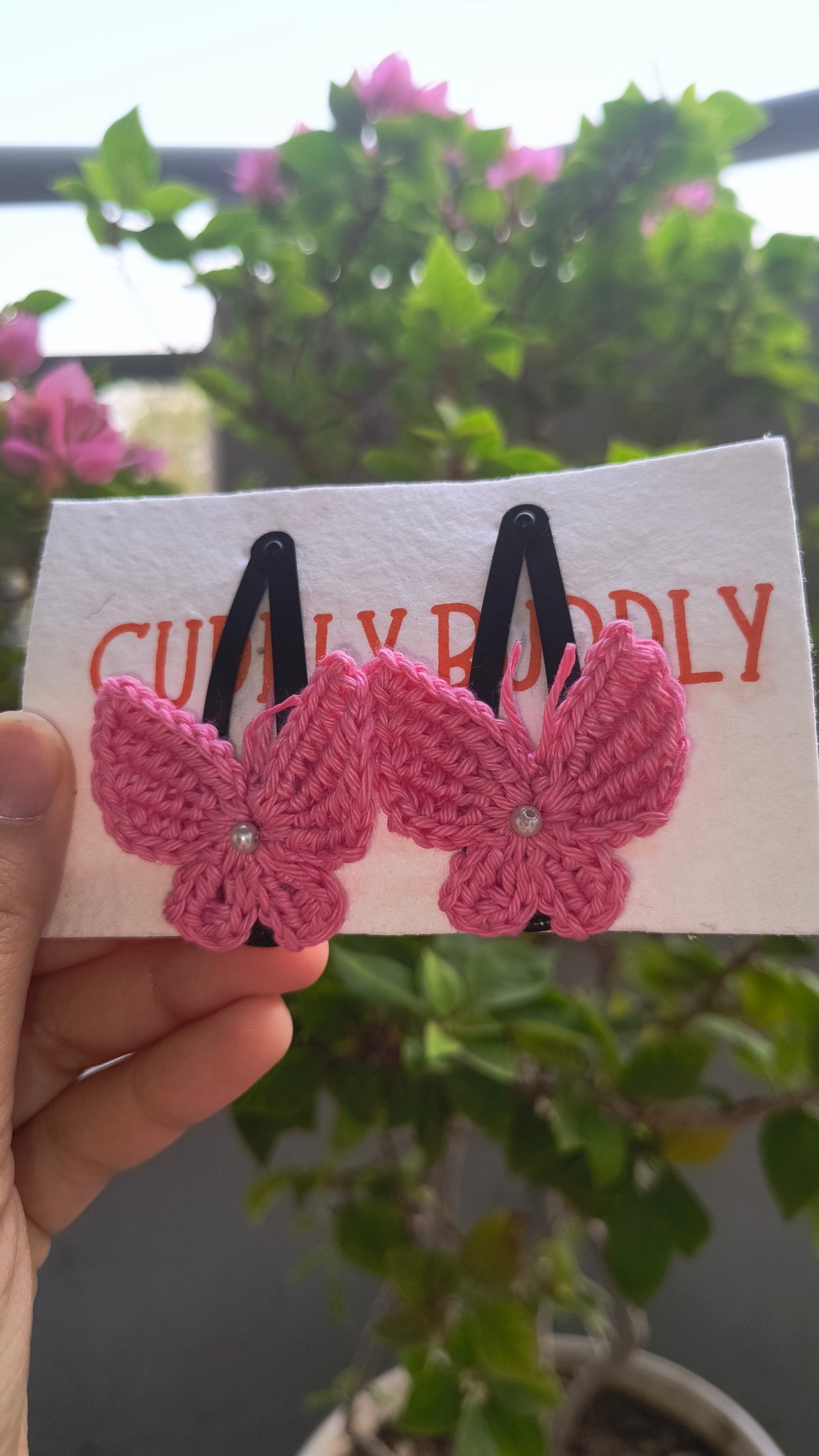 Tiny Butterfly Tic Tac Crochet Clip - Pink