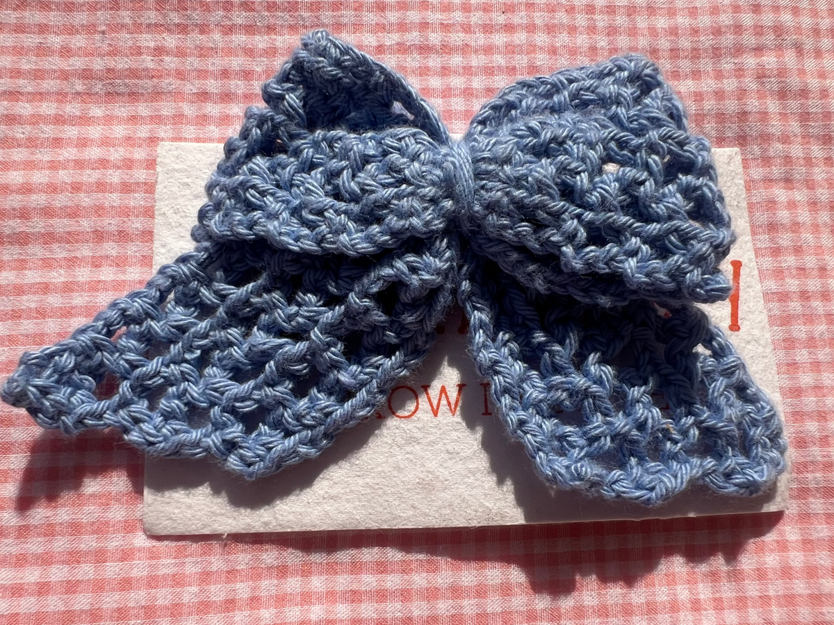 Crochet Bow Alligator Hair Clip - Blue