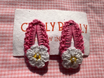 Crochet Tic Tac Hair Clip - Pink with White Daisy