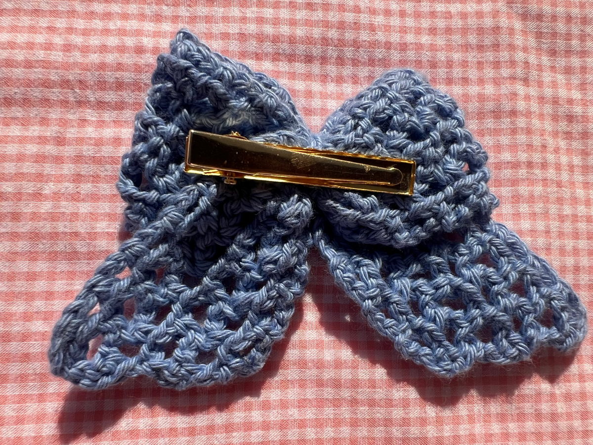 Crochet Bow Alligator Hair Clip - Blue